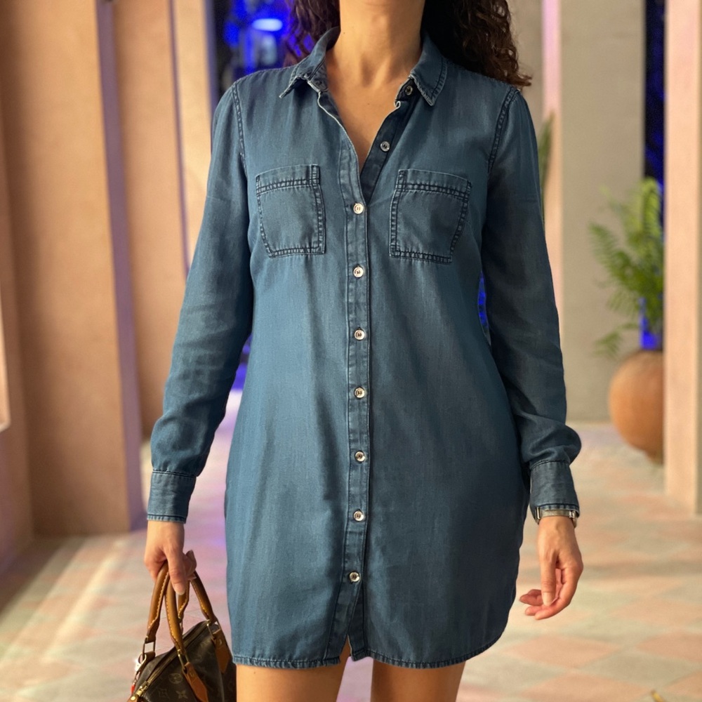 Guess Blue Long Sleeve Denim Dress